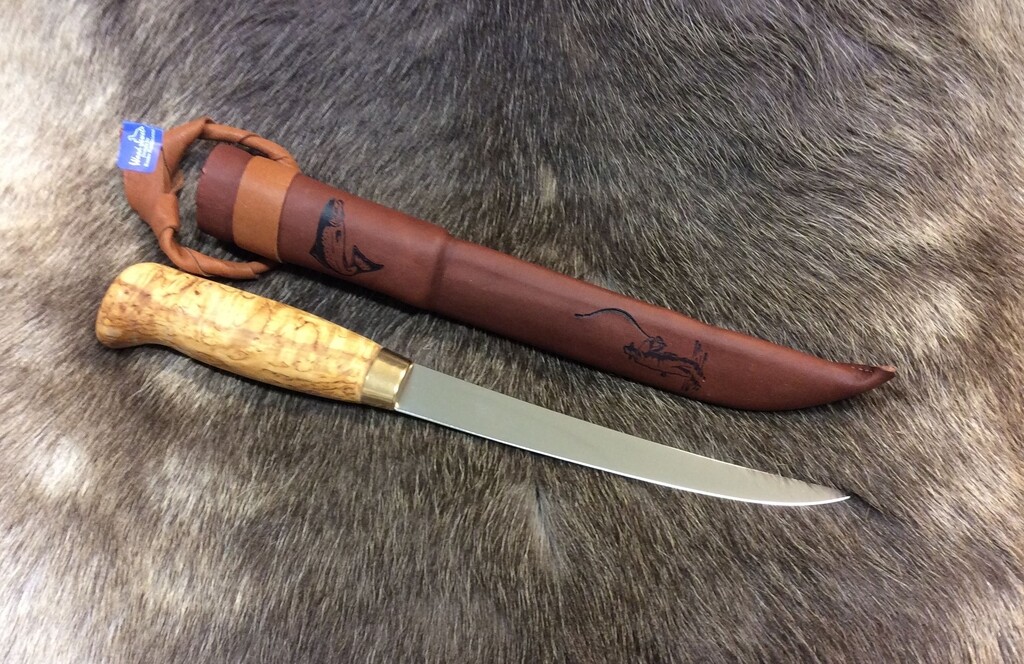 Wood Jewel kitchen Knifes 6.25 Stainless Fillet Blade Curly Birch Handle wSheath