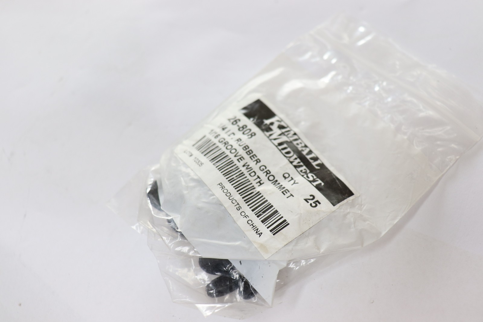 (25-Pk) Kimball Midwest Grommet Rubber 1/4" ID x 1-1/4" OD x 1/16" W x 1" Dia
