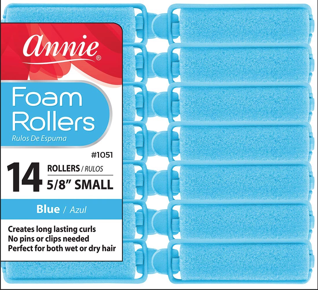 Annie Foam Hair Rollers Small 5/8 Inch, 14 Count Blue Soft Sponge Curlers for He