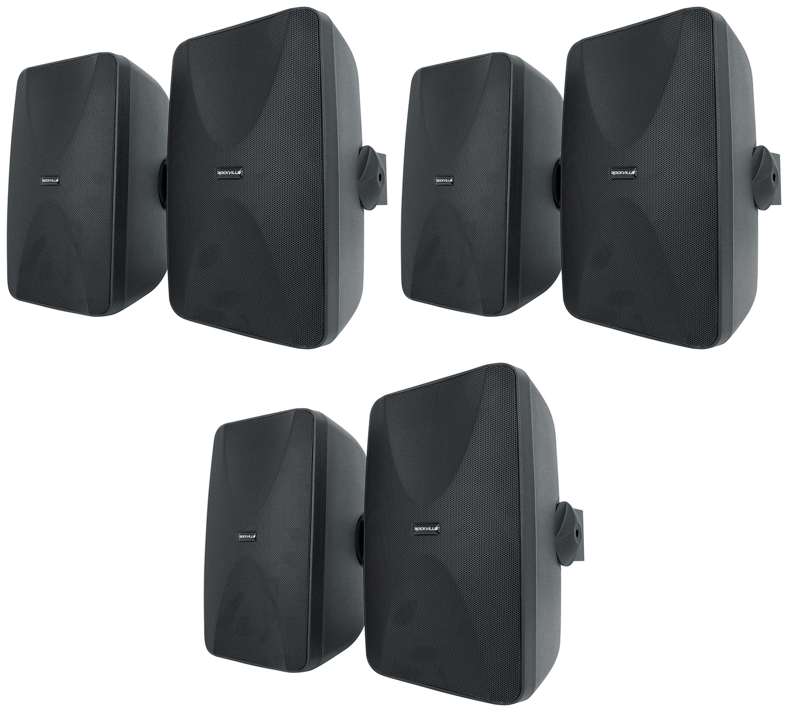 6) Rockville WET-6525B 6.5" 70V Commercial Indoor/Outdoor Wall Speakers in Black