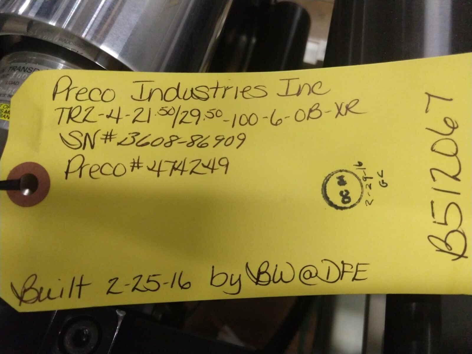 DFE Dover Tension Roll Transducer Preco Web Laminating # TR-2 Load- 100XR 21.5"