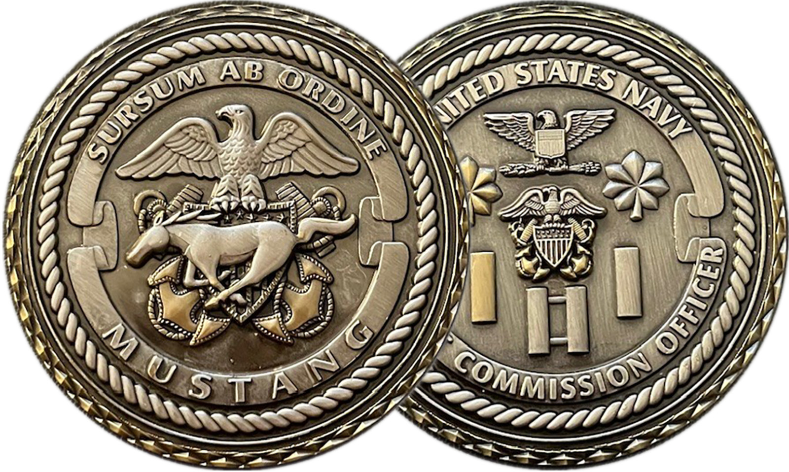 U. S. NAVY DIRECT COMMISSION OFFICER CHALLENGE COIN ~ ANTIQUE FINISH
