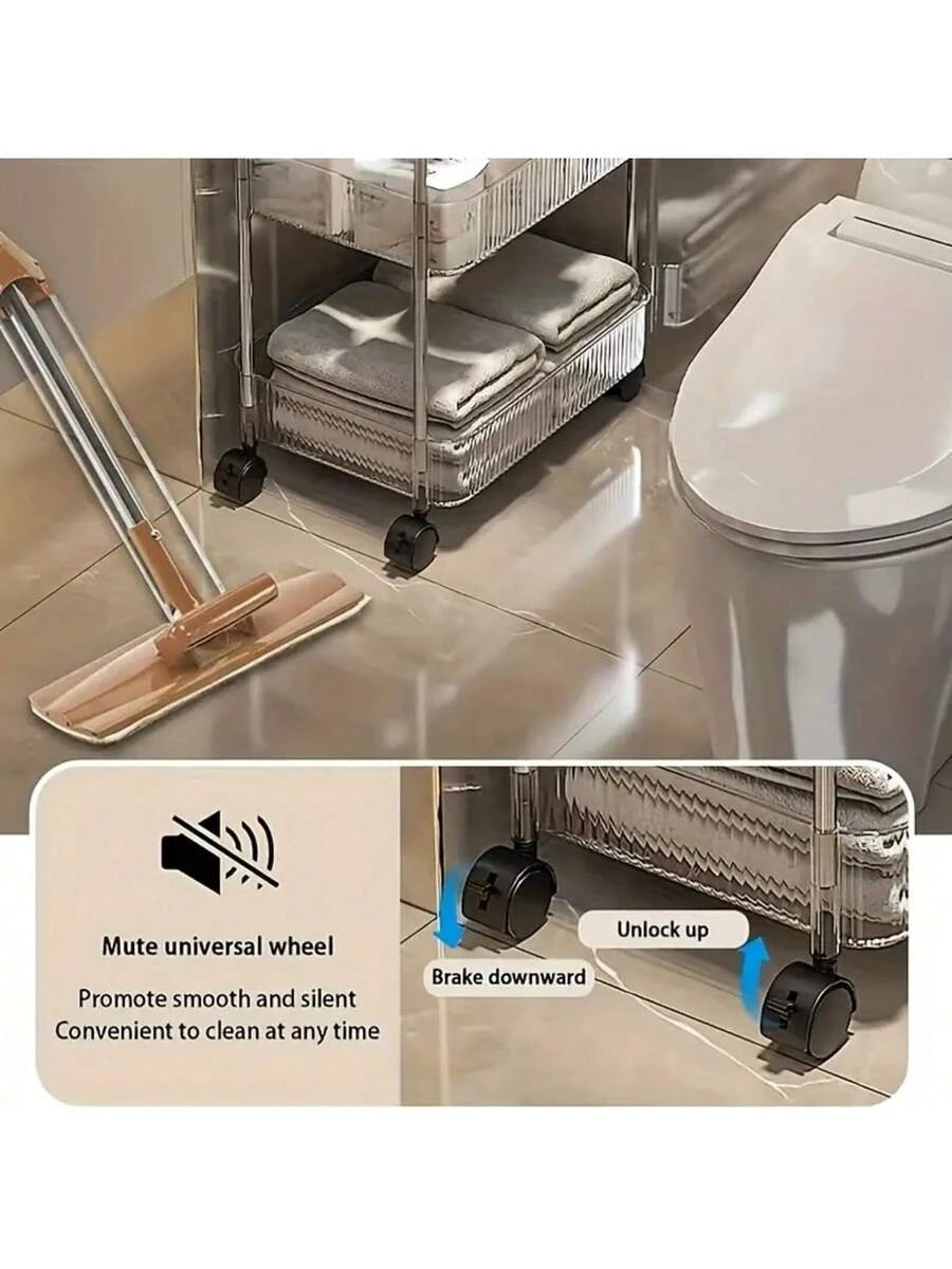 3 4-Tier Acrylic Multi-Use Rolling Cart Modern Clear Design Alloy Handle