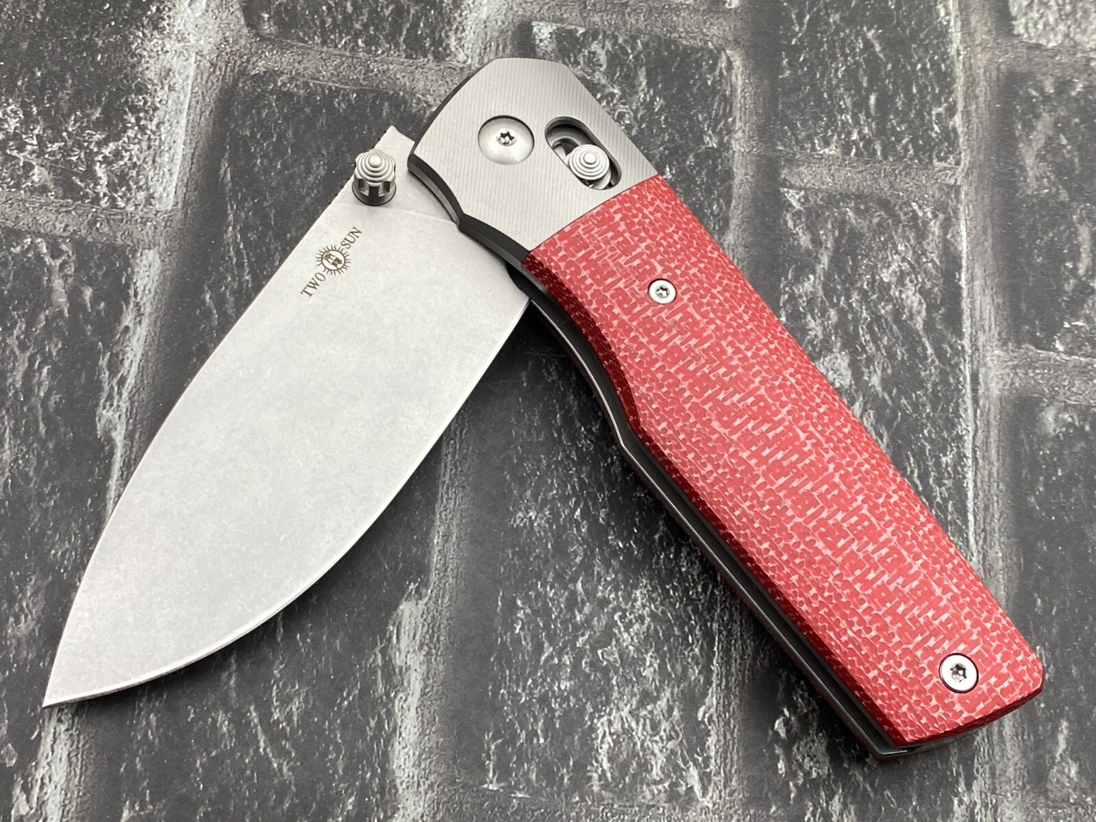 TwoSun TS433-M390-Red Folding Knife Titanium/CF Handle Axis Lock Pocket Knife