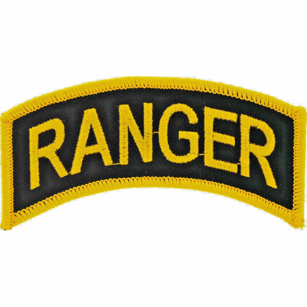 ARMY TAB "RANGER" (GLD/BLK) Embroidered Shoulder Patch 4" x 1-7/16" (0215)