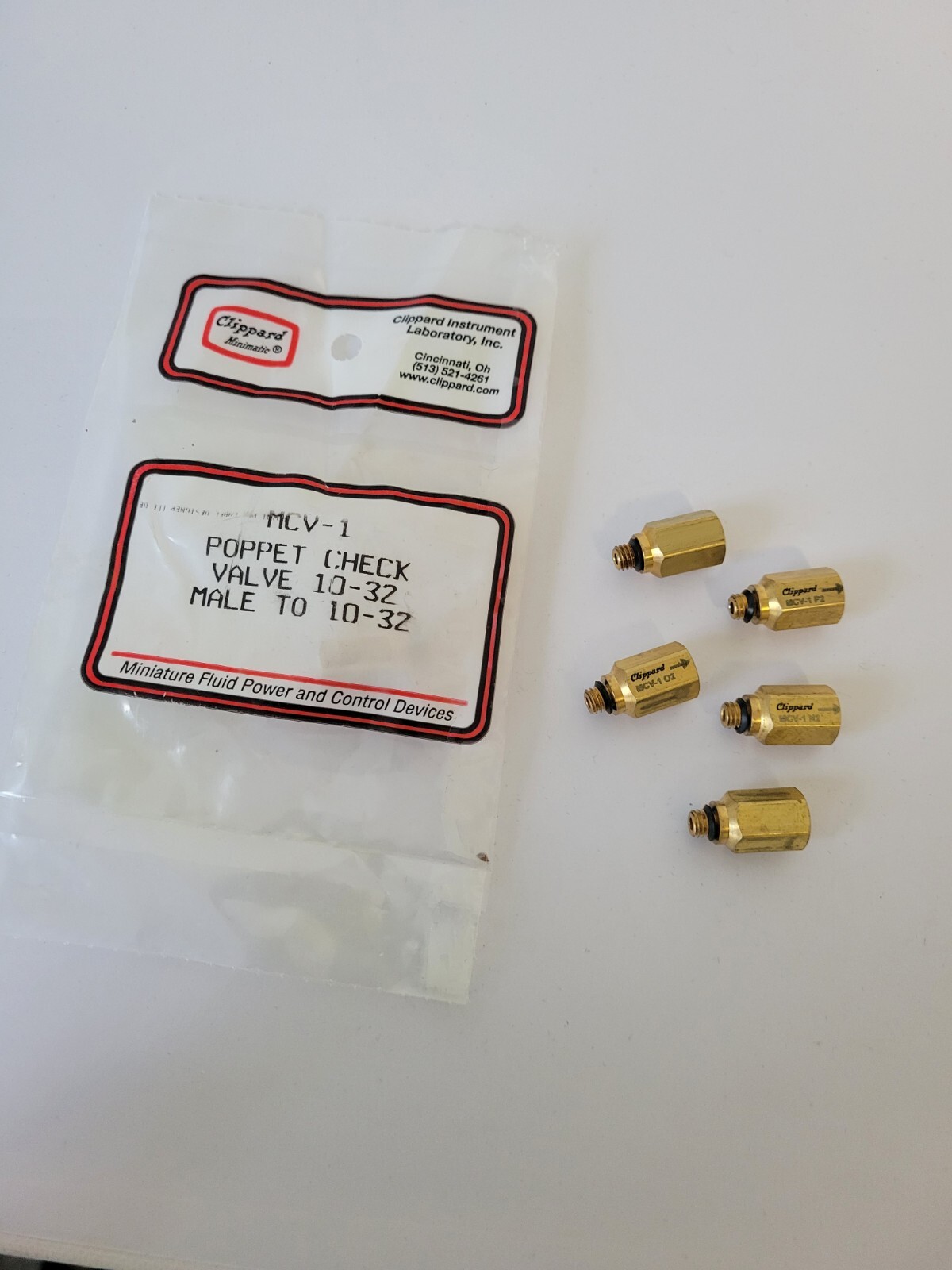 Clippard MCV-1 Poppet air check valve, #10-32 Ports Pneumatic Assembled 5pc New