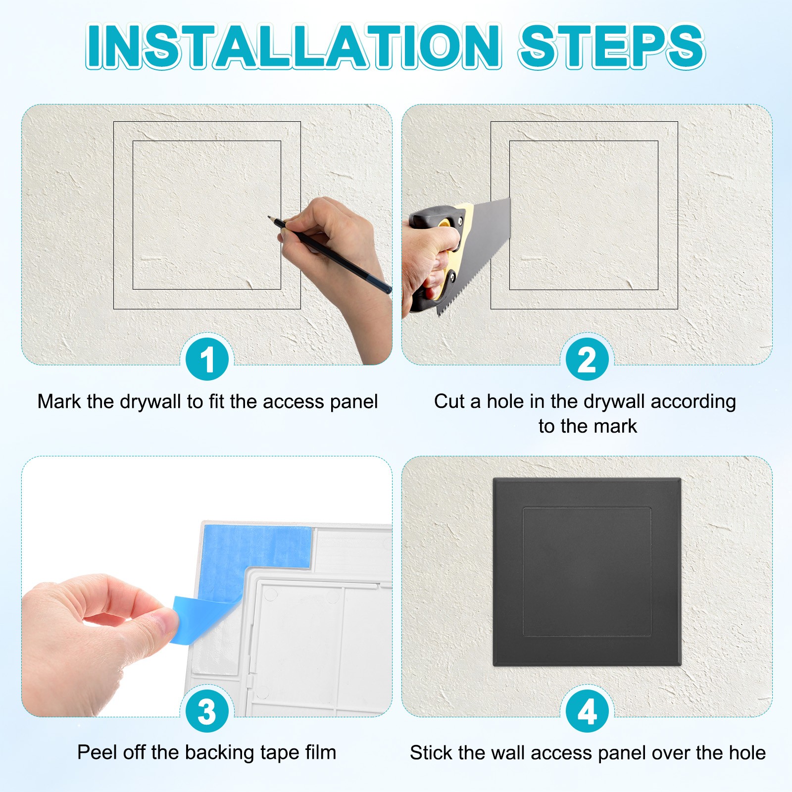 1-Pack Access Panel for Drywall, 5x5" Plastic Removable [Black, Square]