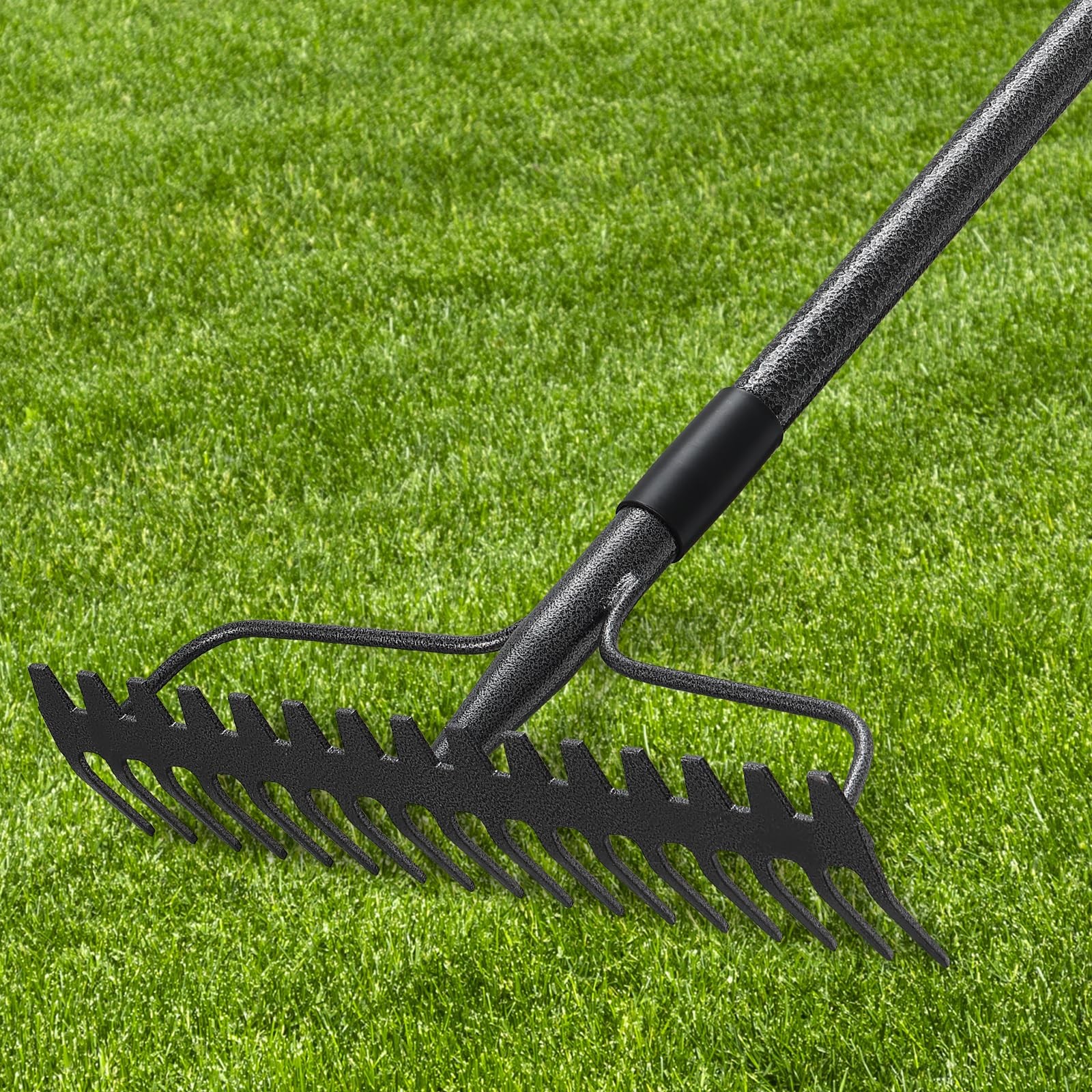 77'' Bow Rake ，17 Tines Metal Head Rakes with Stainless Steel Gray