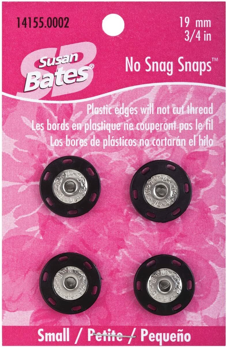 Susan Bates 4-Piece No Snag Snaps, 19mm, 3/4", Black