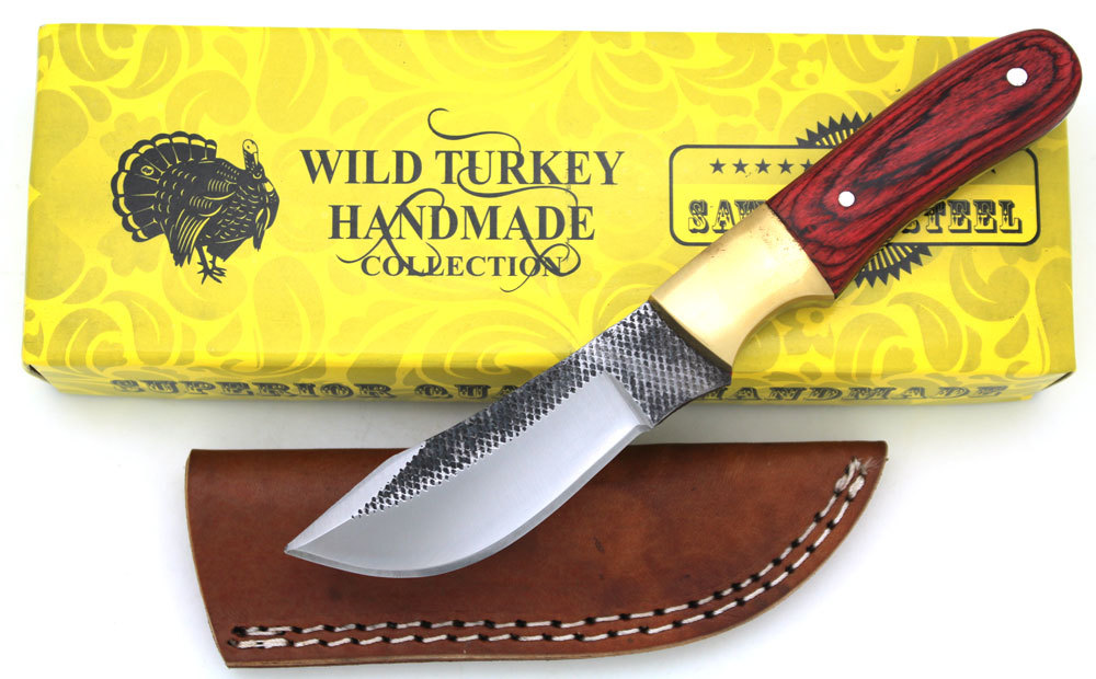 Wild Turkey Handmade Full Tang Real File Potbelly Skinner Knife w/ Sheath