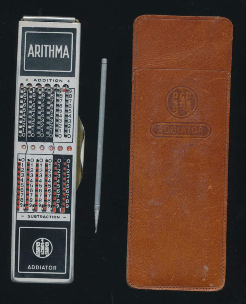 Vintage Arithma Addiator Mechanical Pocket Calculator w/ Stylus & Case Germany