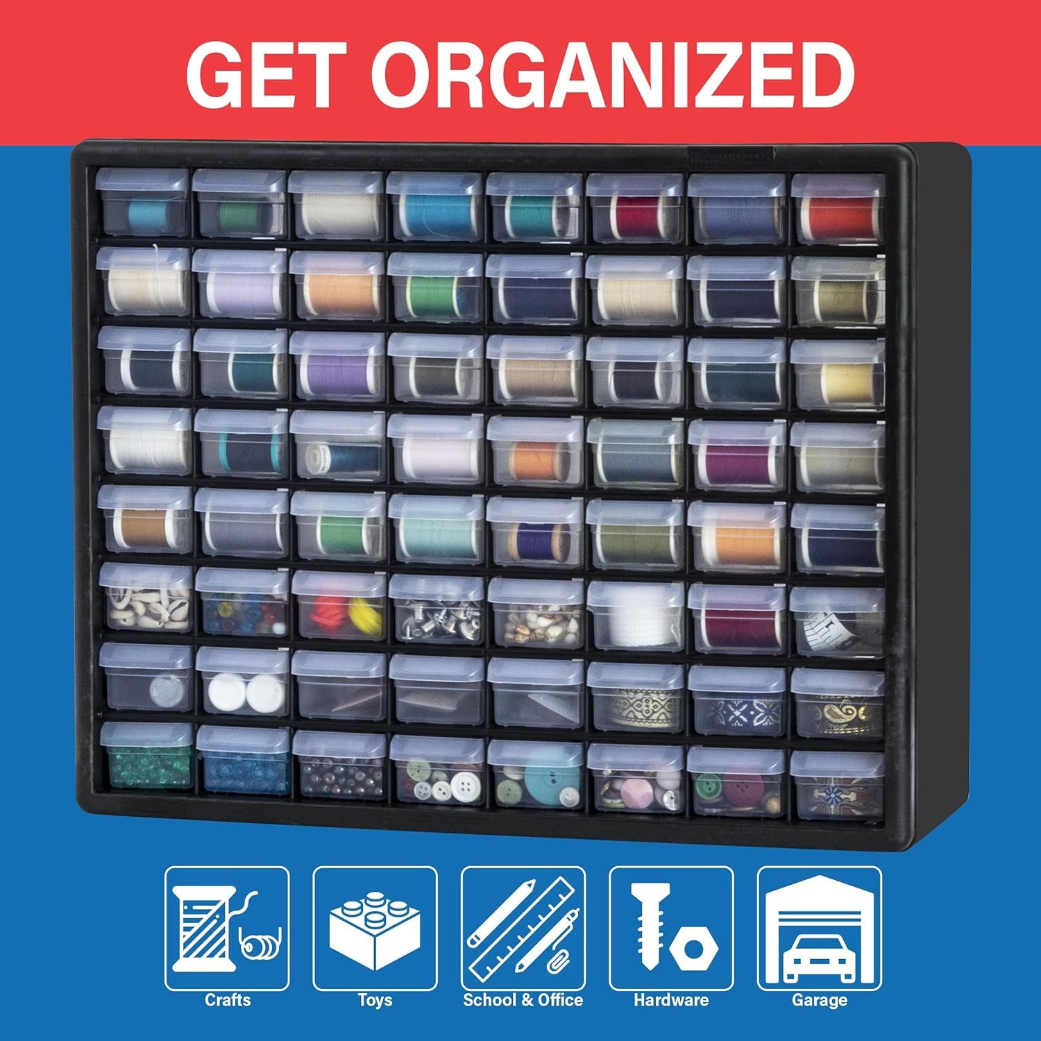64-Drawer Plastic Drawer Storage Cabinet for Garage Organization, Bead Organizer
