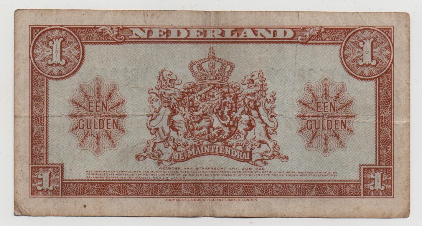 NETHERLANDS 1 GULDEN 1945 PICK 70 LOOK SCANS