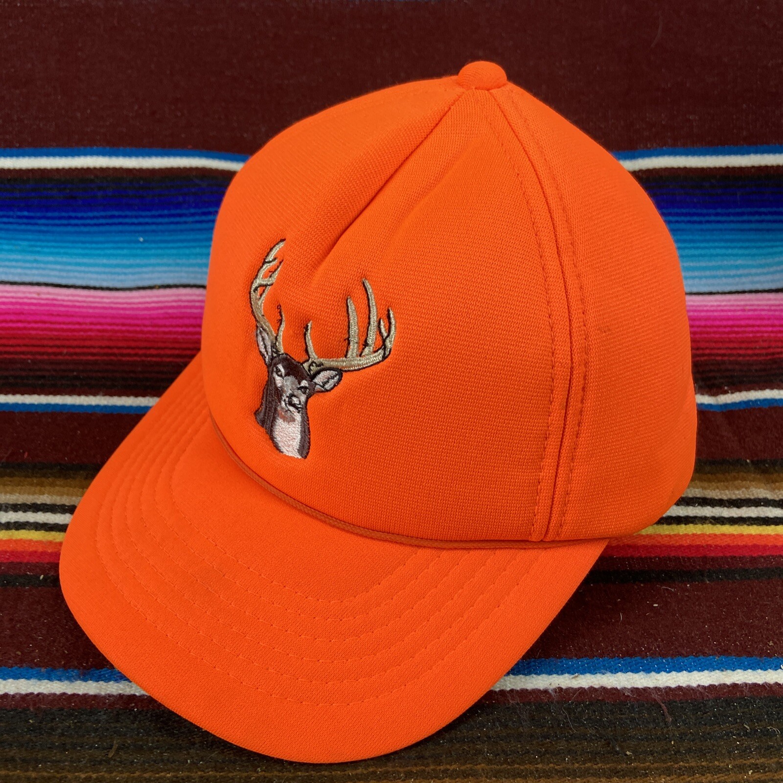Vtg YA Youngan Blaze Orange Deer Buck Hunting Adult SnapBack Hat Baseball Cap