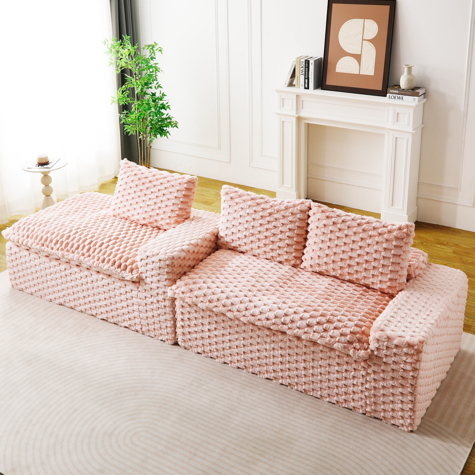 Pink Turtle Velvet Versatile Sofa: Convertible Twin-Seat with Left Chaise Loung