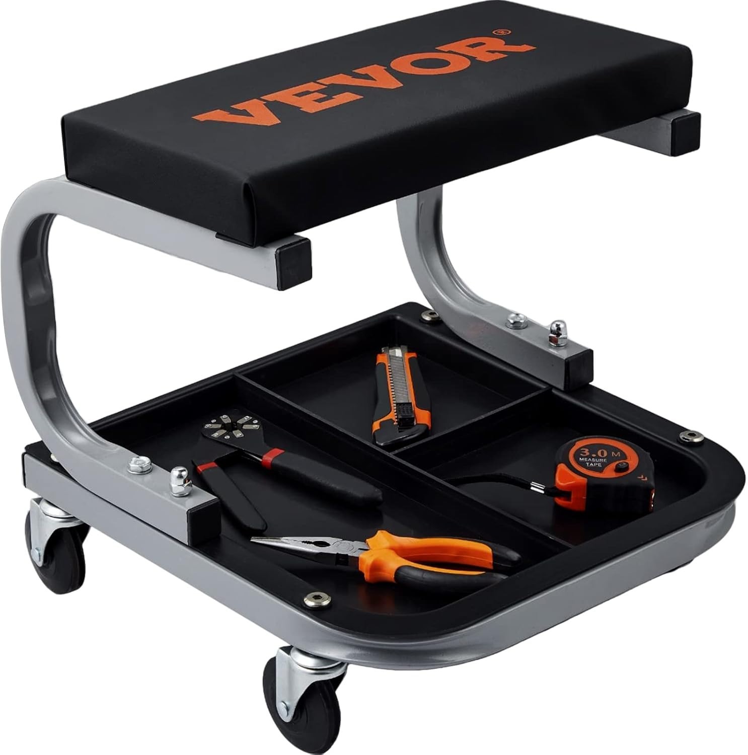 Padded Workshop Stool - 250LBS Rolling Stool with Tool Storage for Mechanics