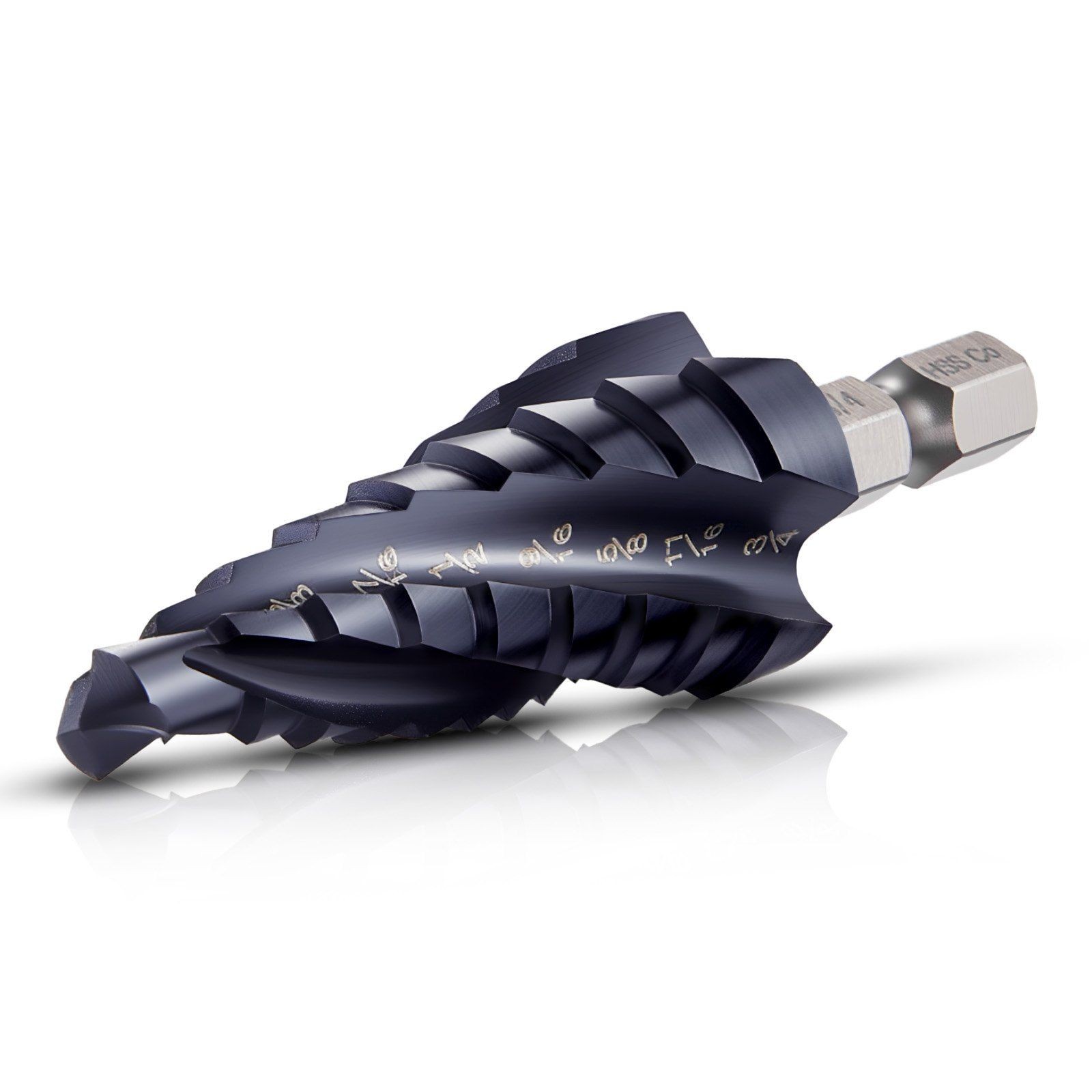 Precision Step Drill Bit 1/4-3/4in 1/4Hex Shaft 4-Flute TiAlN Coated HSS