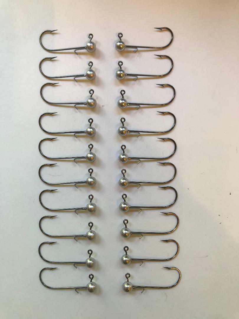 NEW 1/16 OZ ROUND JIG HEADS WITH WIRE KEEPER , 1/0 HOOK , 20 PC