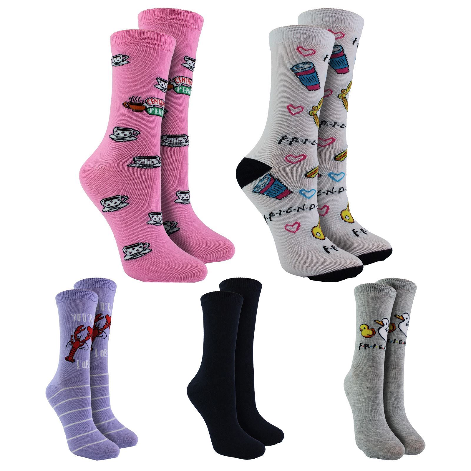 Womens Friends Socks | 5 Pair Multipack Noevlty Friends Socks | Great Gift