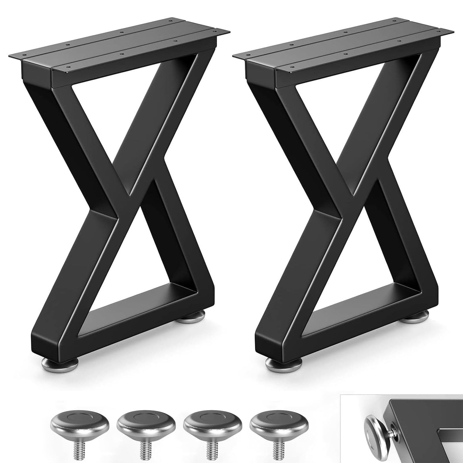 Likapop 16" Metal Bench, Desk and Coffee Table Legs, Heavy Z-Type, Black