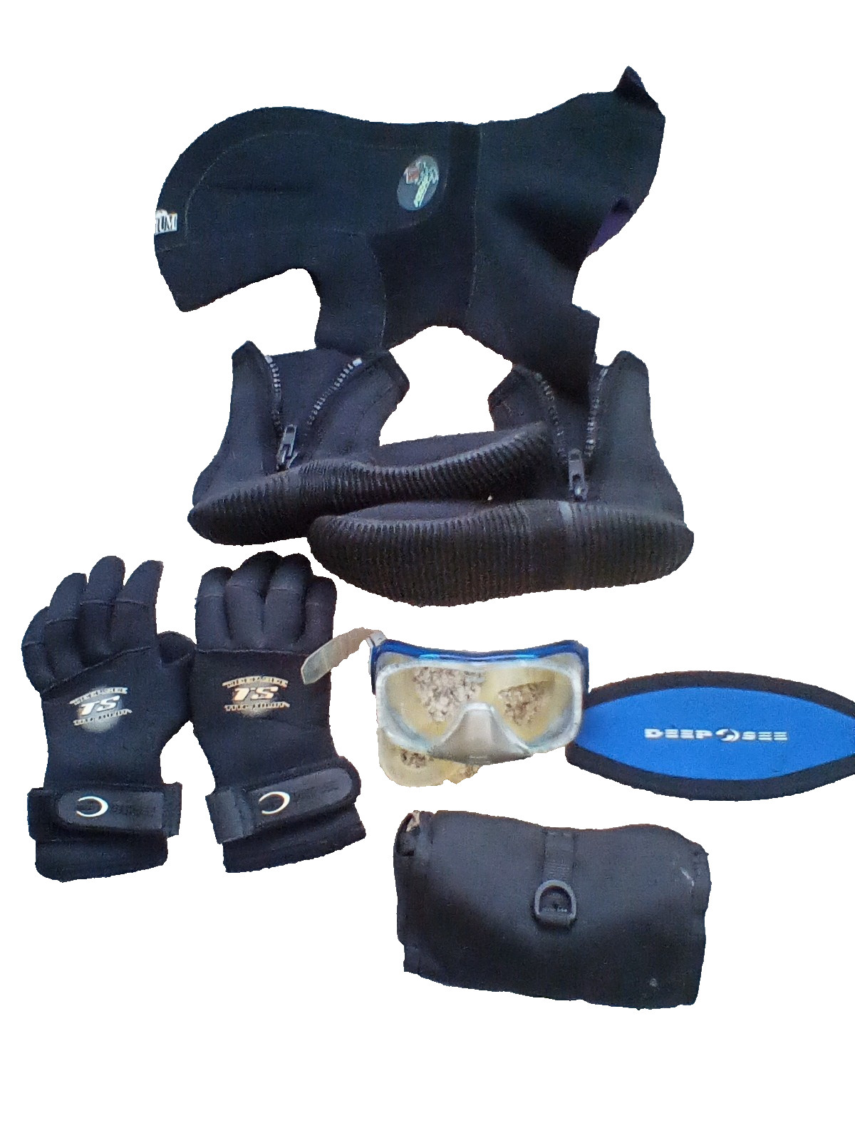 Deep Sea Scuba Diving Gear Hood, Boots, Gloves, Mask, Mask Case