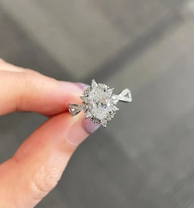 2.90 Ct Moissanite Oval Cut Prong Setting Wedding Engagement Ring