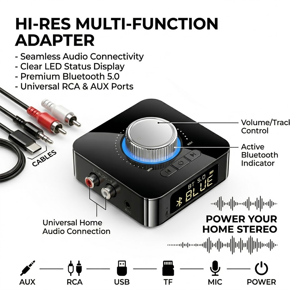 Bluetooth AUX Receiver for Car Stereo Wireless Audio Adapter Hands Free Music