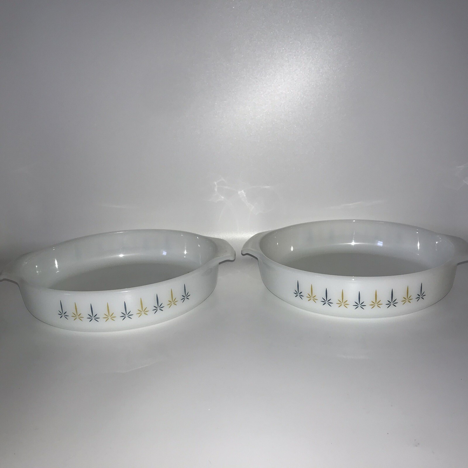 2 Vintage Anchor Hocking Fire King Milkglass 9" Casserole Dishes Candle Glow