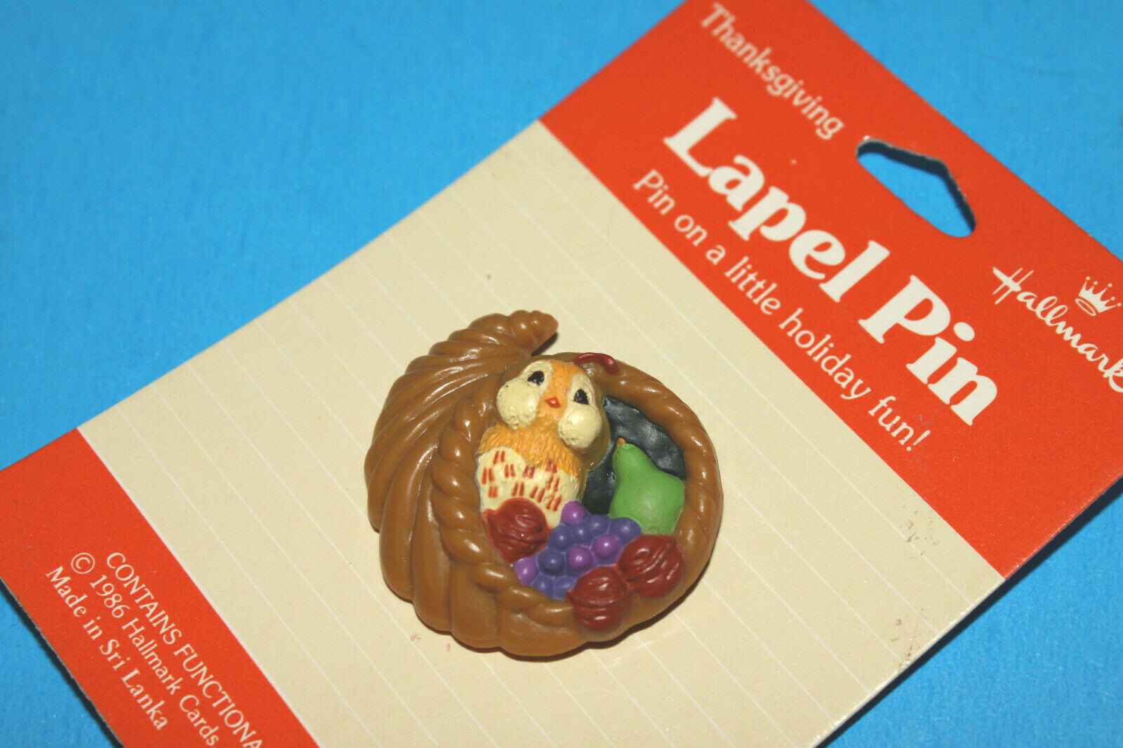 Vintage Hallmark Pins - Cornucopia and Squirrel