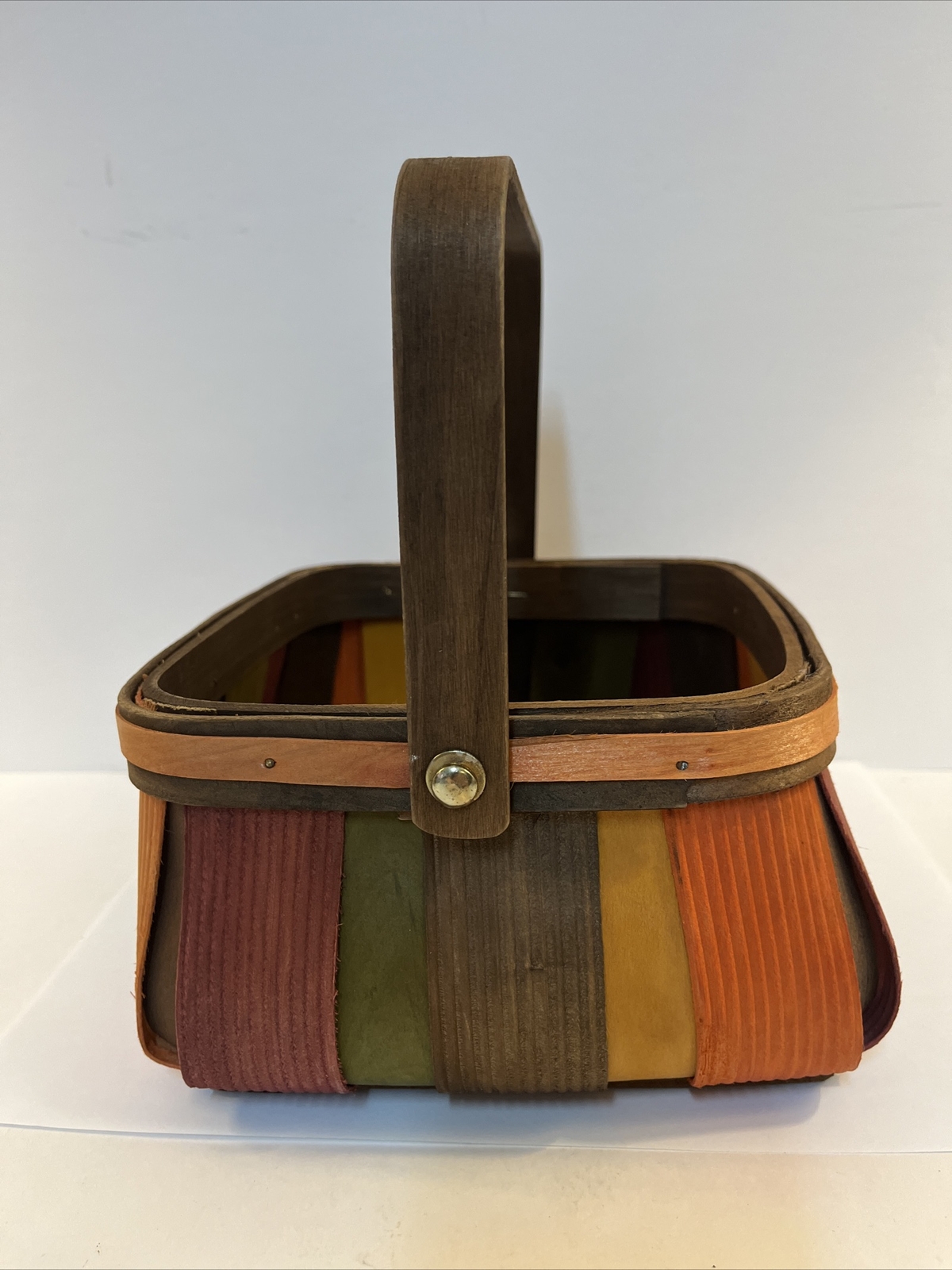 Multicolor Split Wood Square Basket With Handle