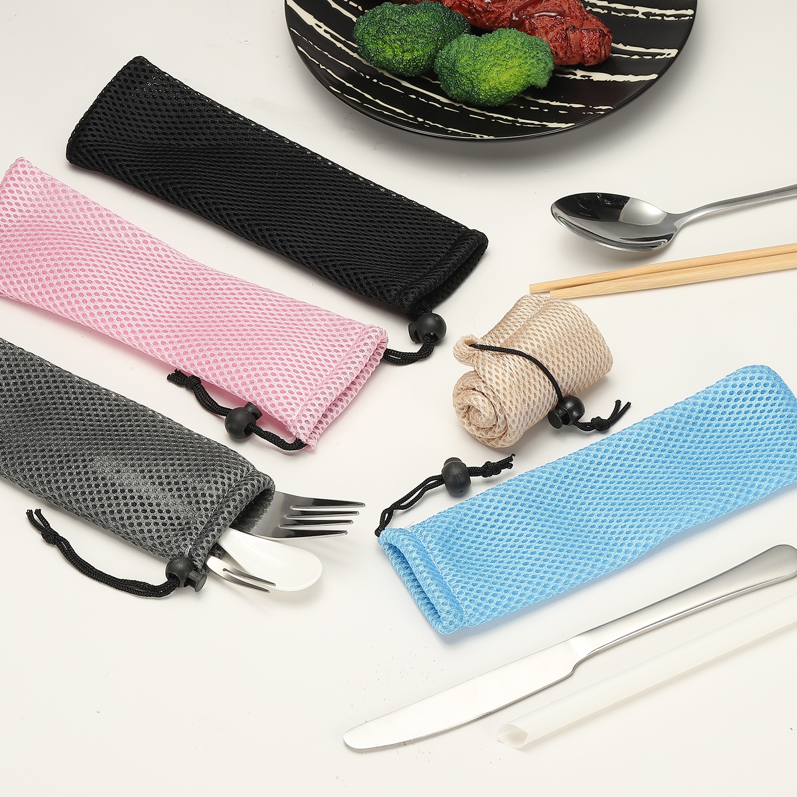 6Pcs Pouch Bag Straw Carrying Cases l & Gray