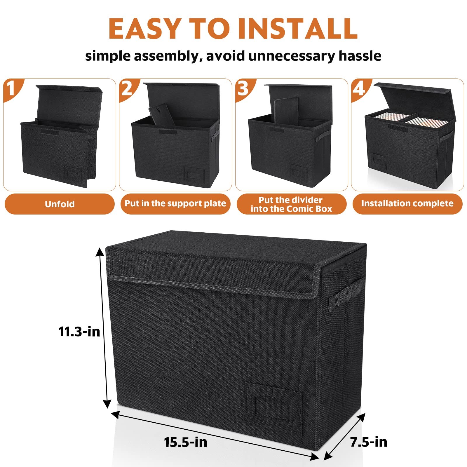 2-Pack Comic Book Storage Boxes, Collapsible Comics Book Case with Dividers a