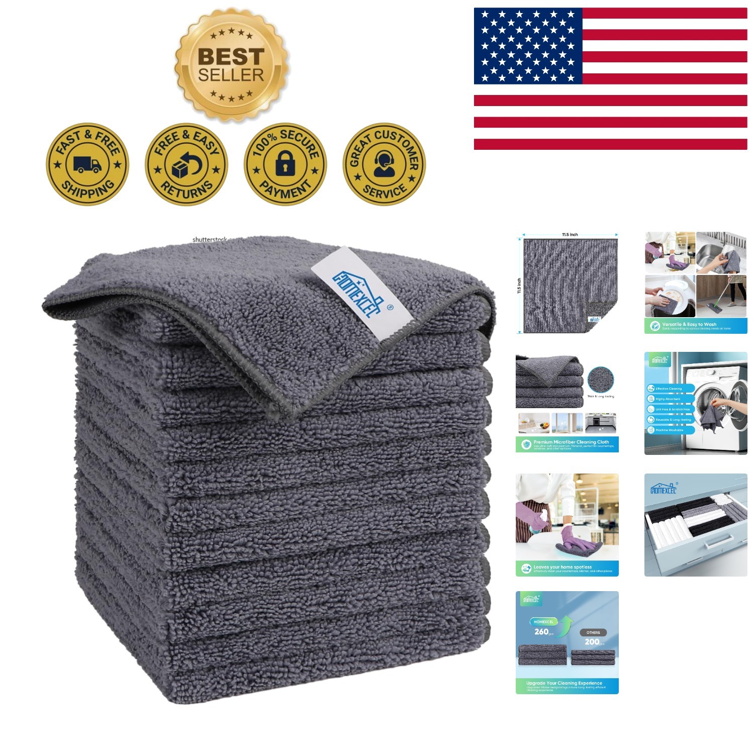 Highly Absorbent 12 Pack Microfiber Towels - Perfect for Cars & Home Cleaning