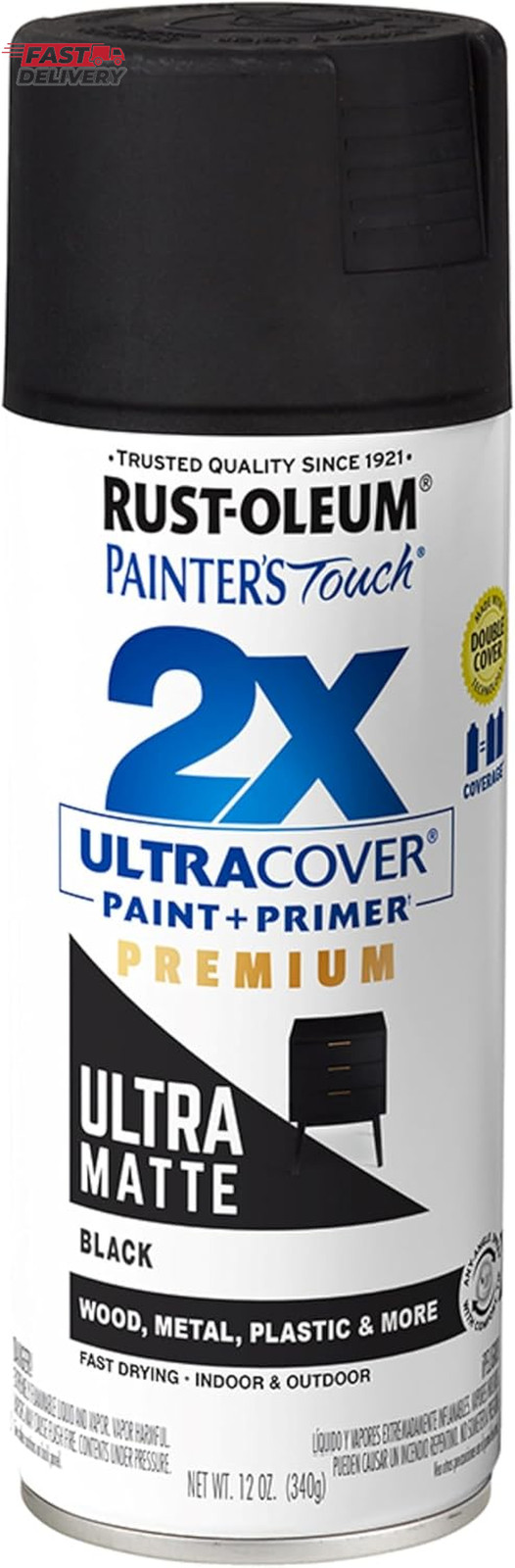 Rust-Oleum 331182 Painter'S Touch 2X Ultra Cover Spray Paint, 12 Oz, Ultra Matte
