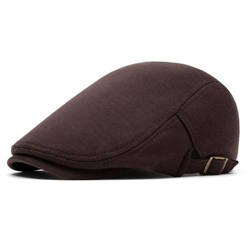Men's Cotton Newsboy Cap Adjustable Soft Fit Flat Cap Gatsby One Size Coffee