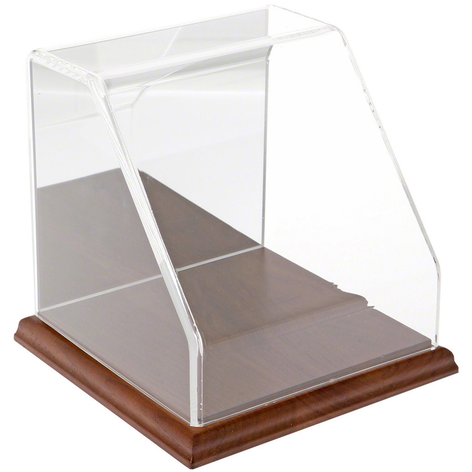 Plymor Clear Acrylic Slant Front Case w/ Hardwood Base Mirror Back, 6" x 6" x 6"