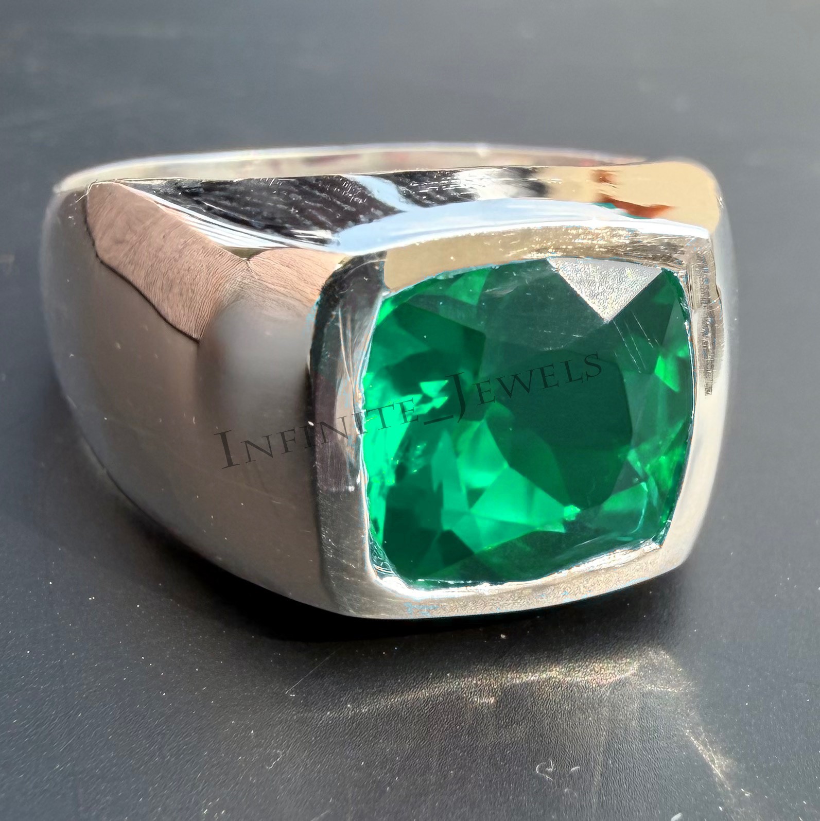 925 Sterling Silver Men's Ring Green Emerald Gemstone Handmade Jewelry Gift