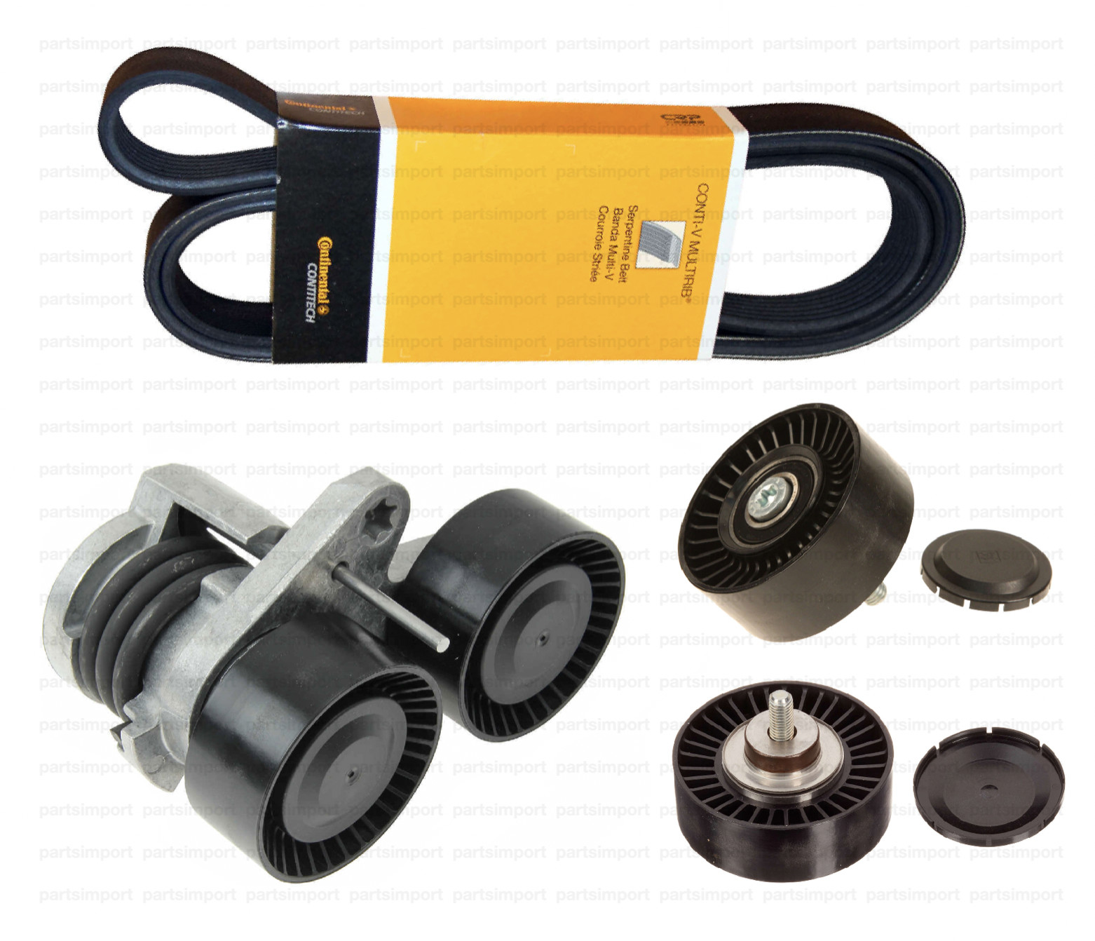 Drive Belt Kit with Tensioner + 2 Idler Pulleys OEM for BMW 135i 335i (11-13)