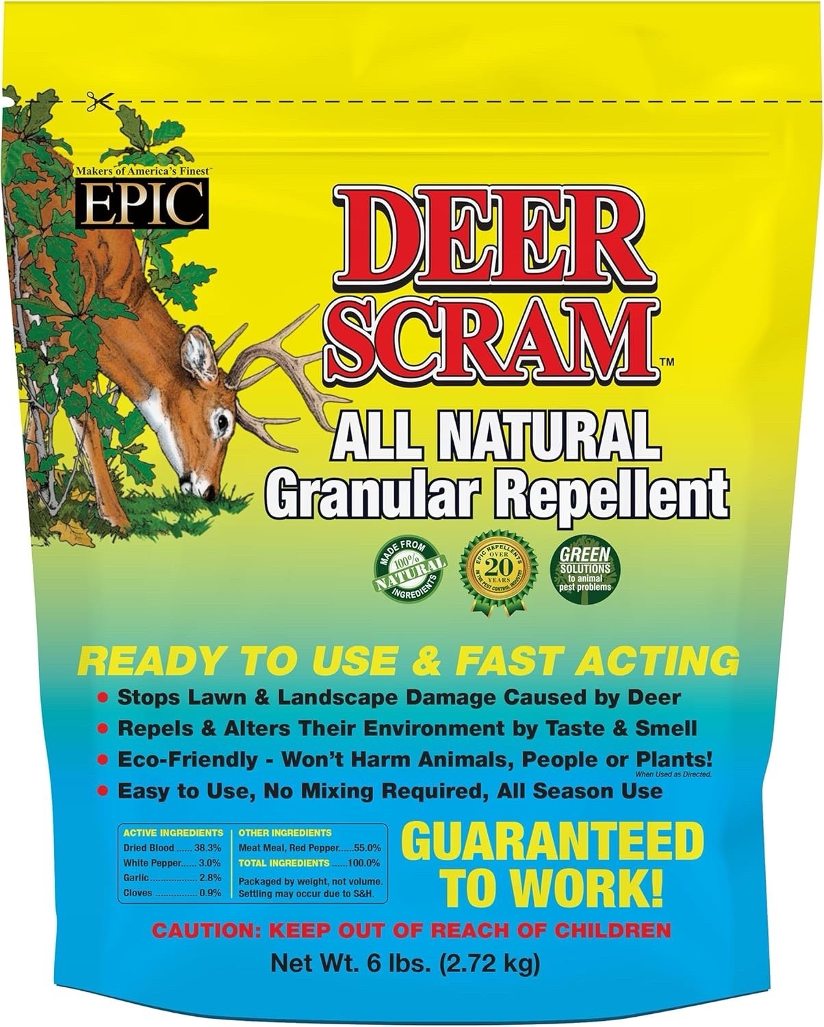 EPIC Deer Scram All Natural Ready To Use Outdoor Granular Animal Deterrent, 6lbs