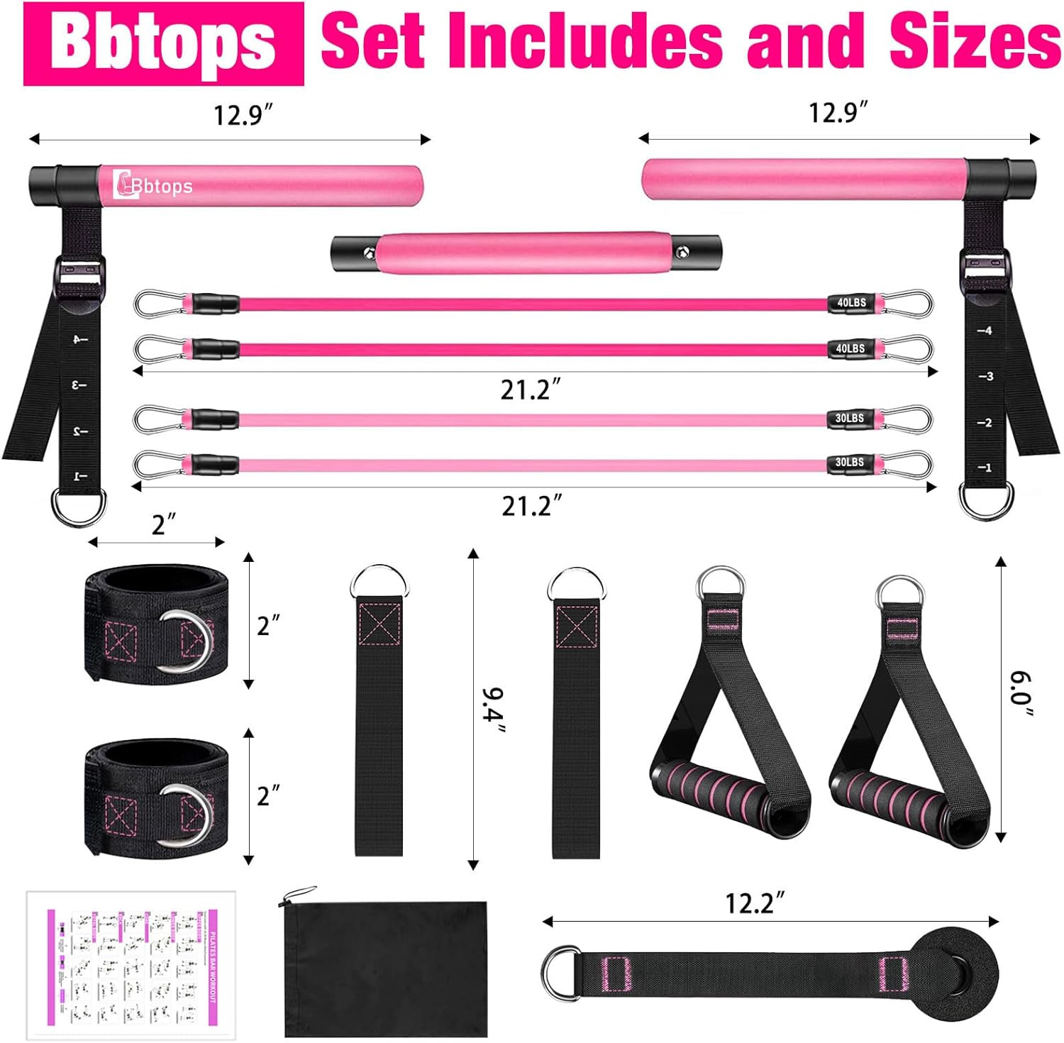 Pilates Bar Kit with Resistance Bands,Pilates Bar with Stackable Bands Workout E