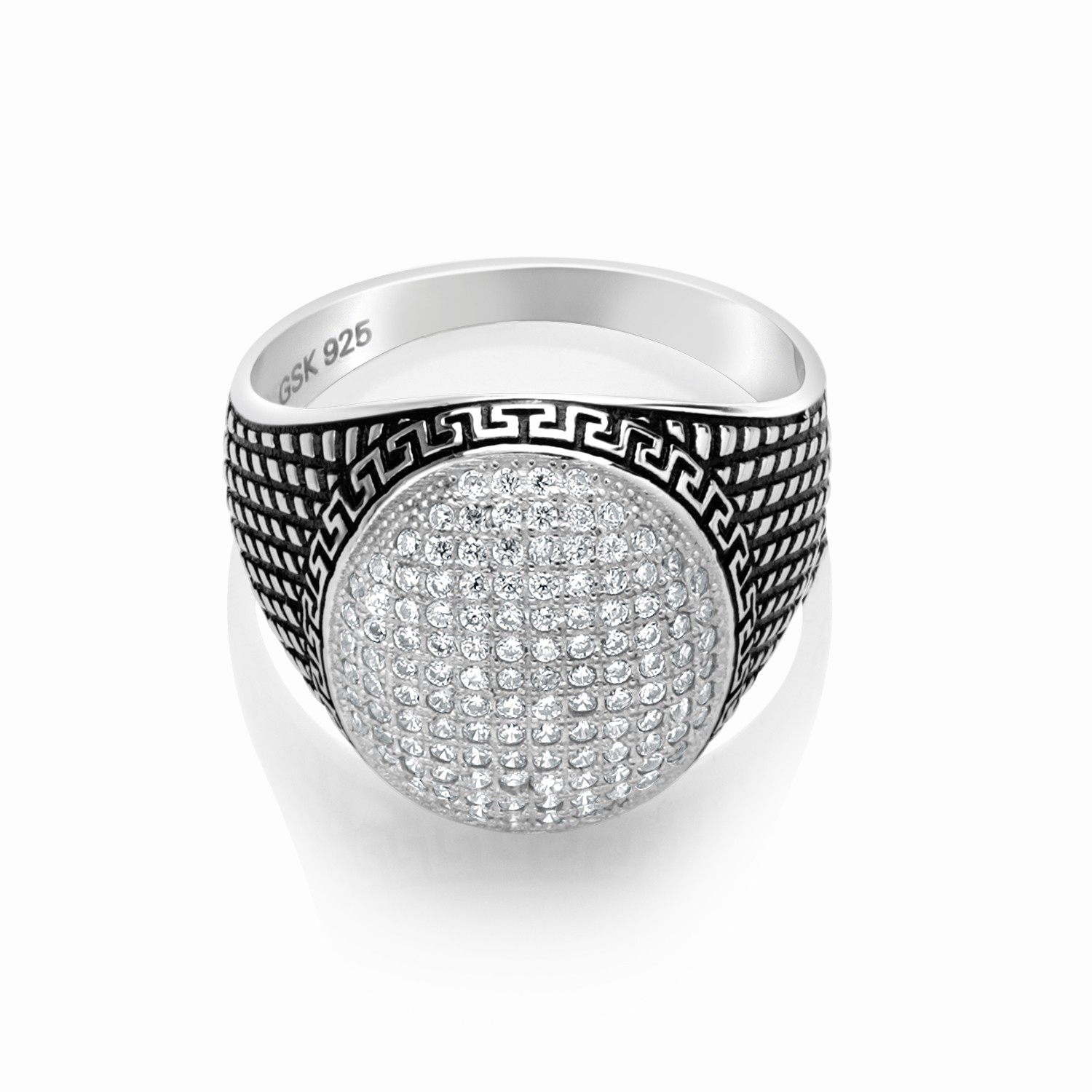 1.54 Cttw Zirconia CZ Greek Key Ring for Men | 925 Sterling Silver | Father's