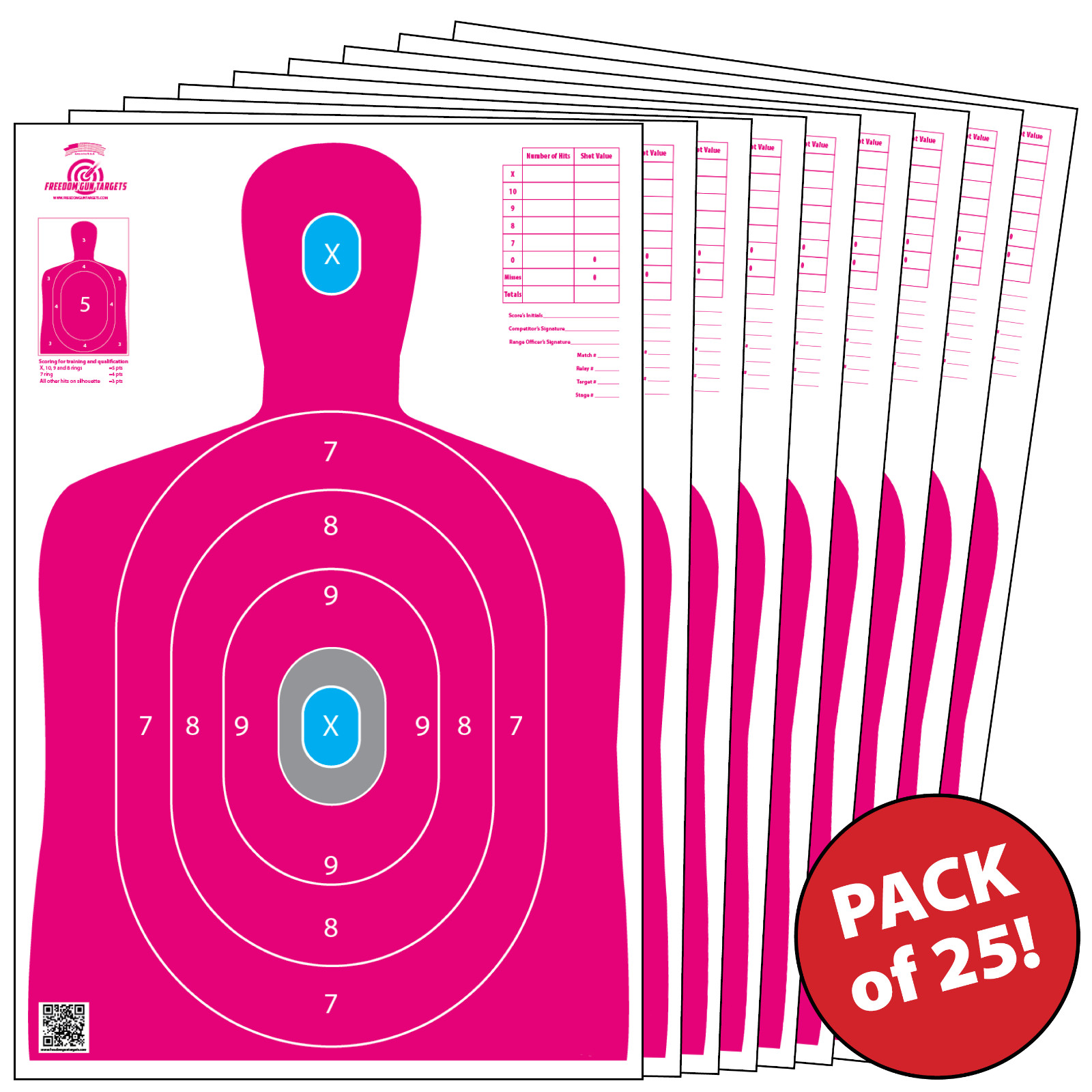25 Paper Shooting Targets Range Gun Rifle Pistol Firearms Pink Silhouette 12x18