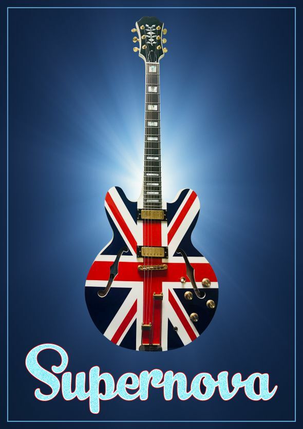 SUPERNOVA GUITAR POSTER A2 NOEL UNION JACK PRINT SHERATON OASIS