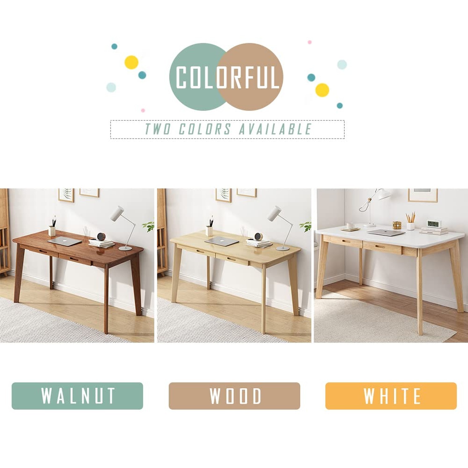 IOTXY Solid Wood Writing Desk - Home Office Laptop Computer Table, White | No...
