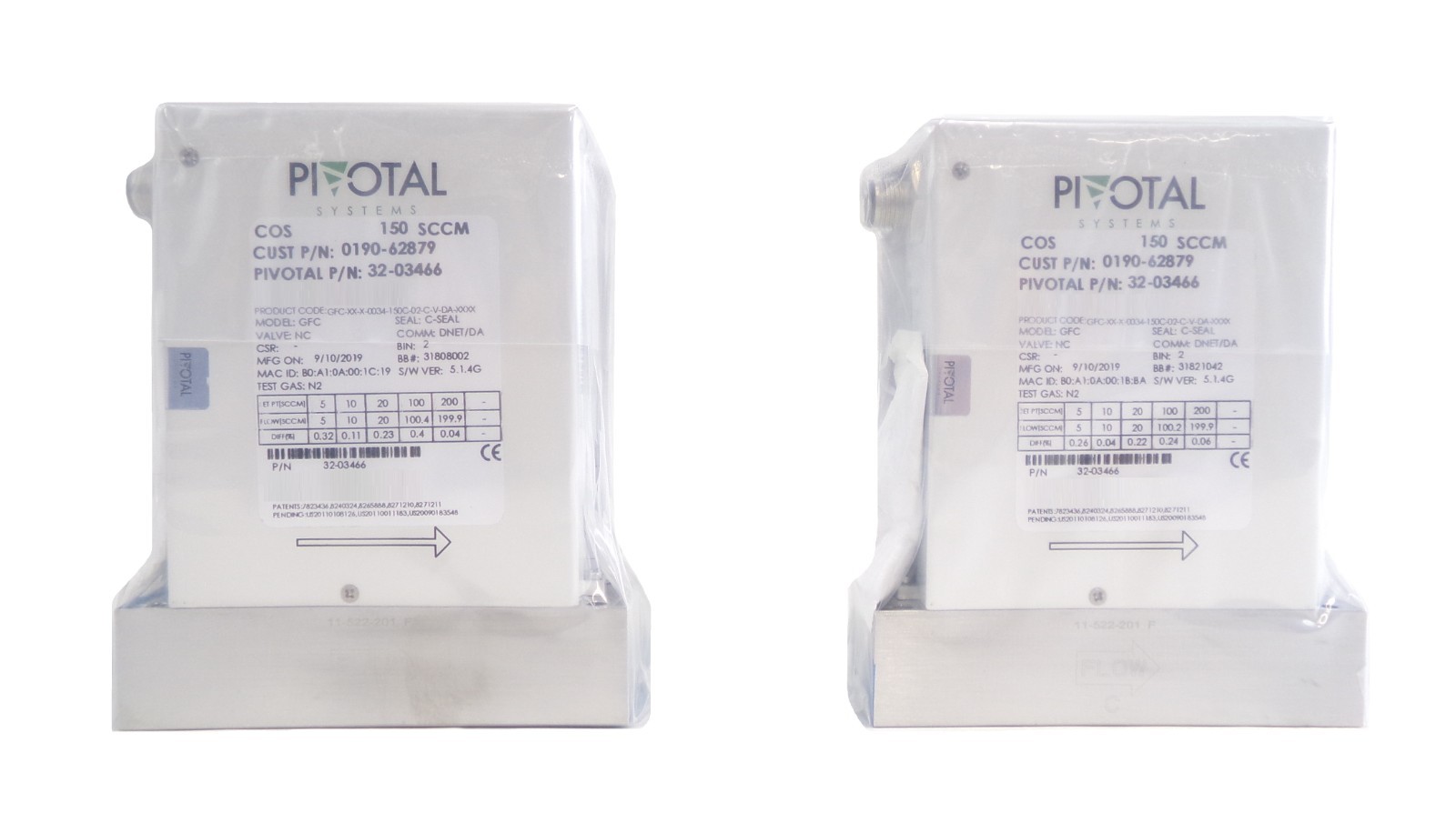 Pivotal Systems 32-03466 Mass Flow Controller MFC AMAT 0190-62879 Lot of 2 New
