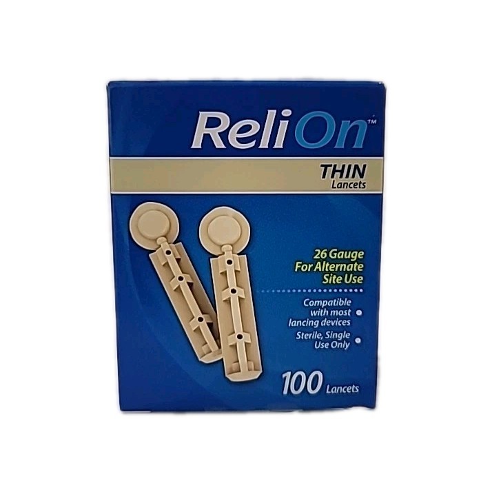 ReliOn Thin Blood Lancets 8 packs of 100 per pack.