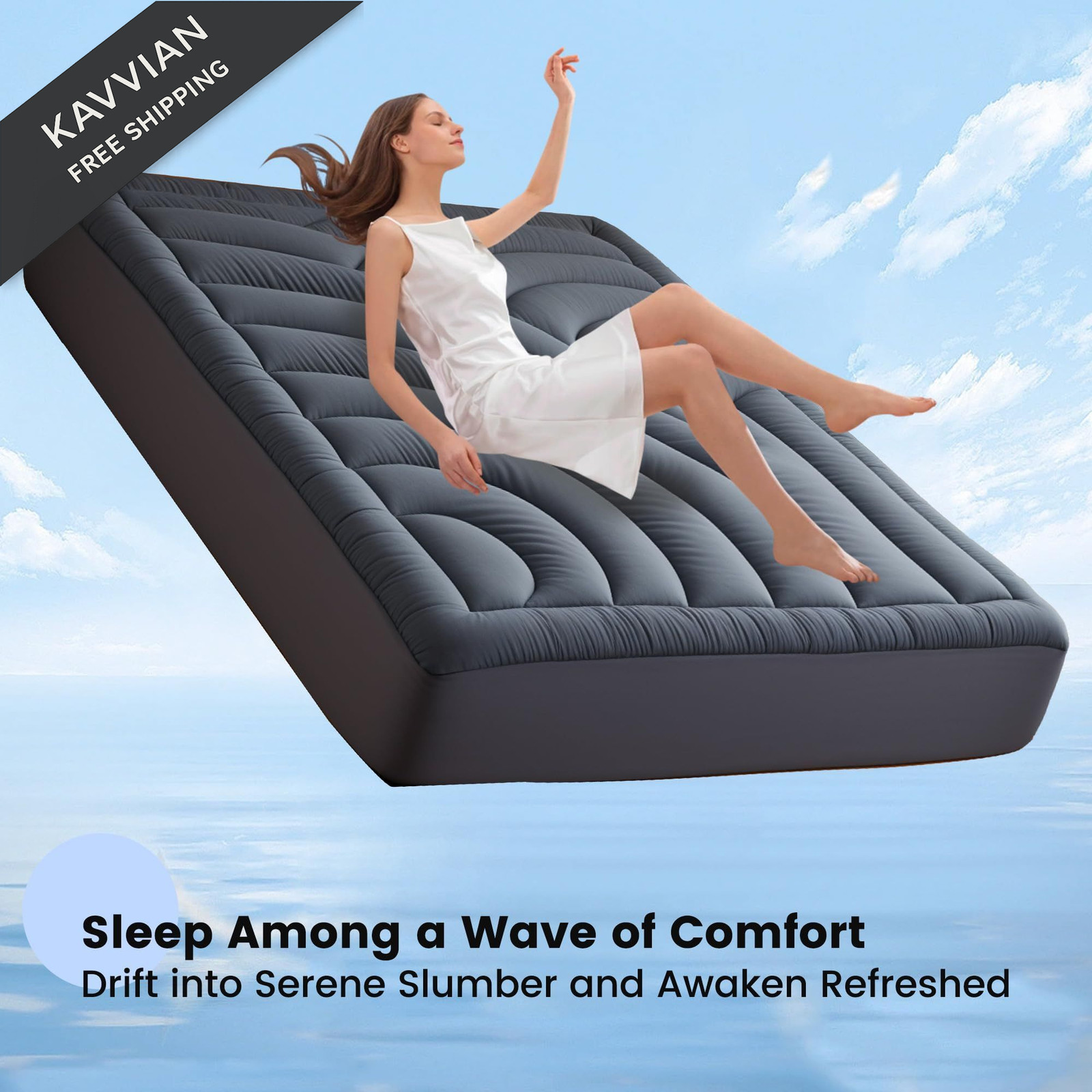 Waterproof Mattress Pad Queen, Quilted Fitted Queen Grey