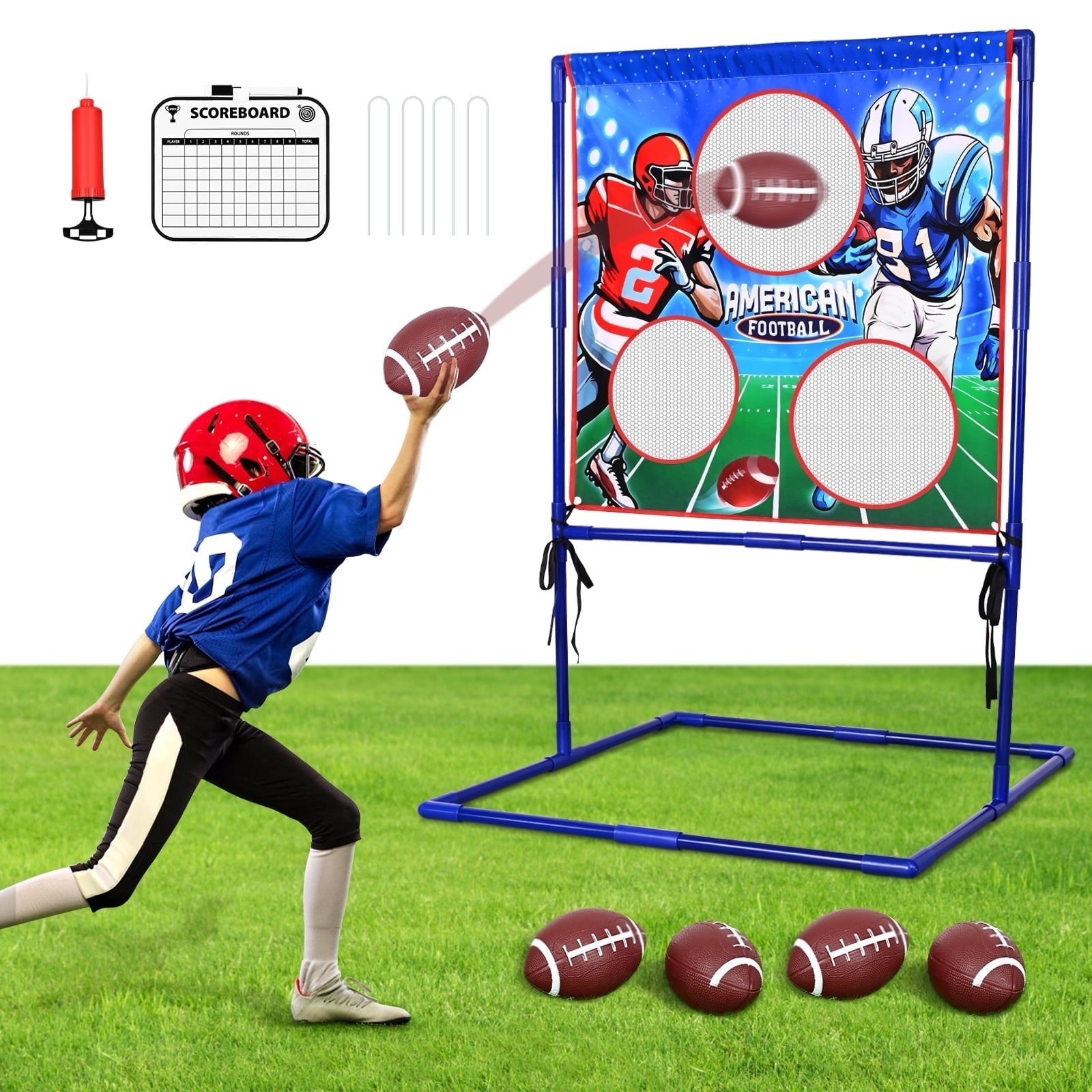Football Toss Games with 4 Inflatable Rugby Balls, Football Throwing Target S1