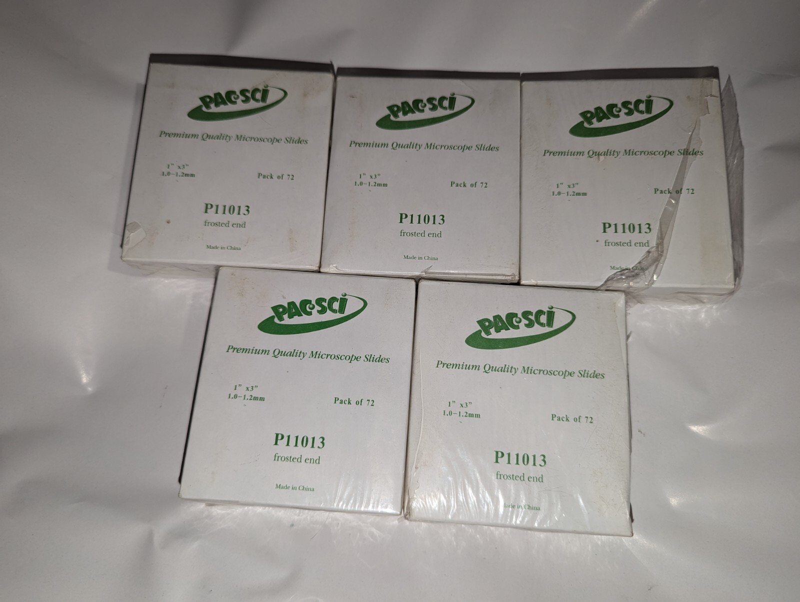NEW 5 PACKS OF 72 PACSCI P11013 1"X3" PREMIUM MICROSCOPE SLIDES FROSTED END 360