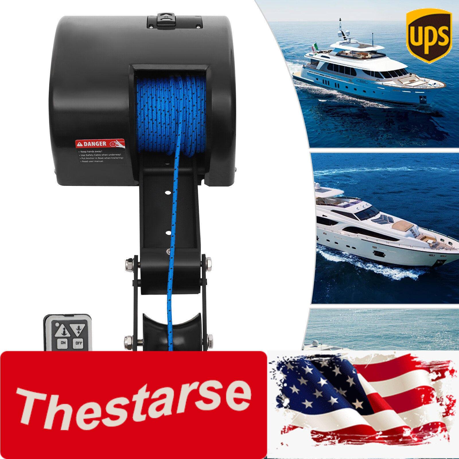 35 Lbs Boat Saltwater Electric Anchor Winch With Wireless Remote Control Black